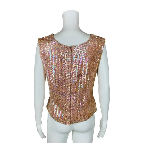Vintage 50s Pink Sequin Sleeveless Top Glamorous Evening Tank B 36" - Picture 6 of 10